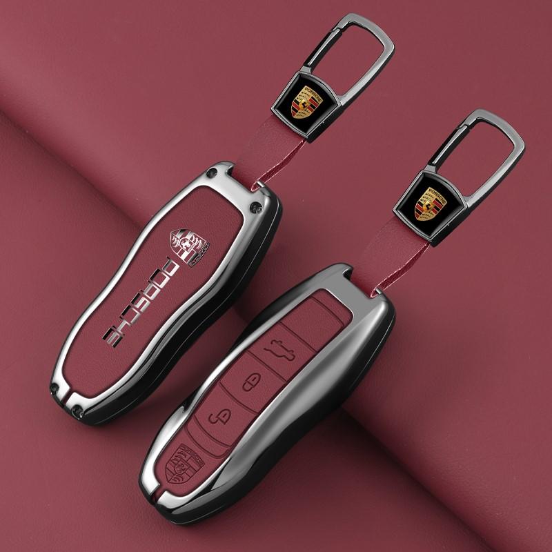Leather Car Key Case Cover Shell Keychain Fob For Porsche Panamera Spyder Carrera Macan Cayman Cayenne 911 970 981 991 Accessory