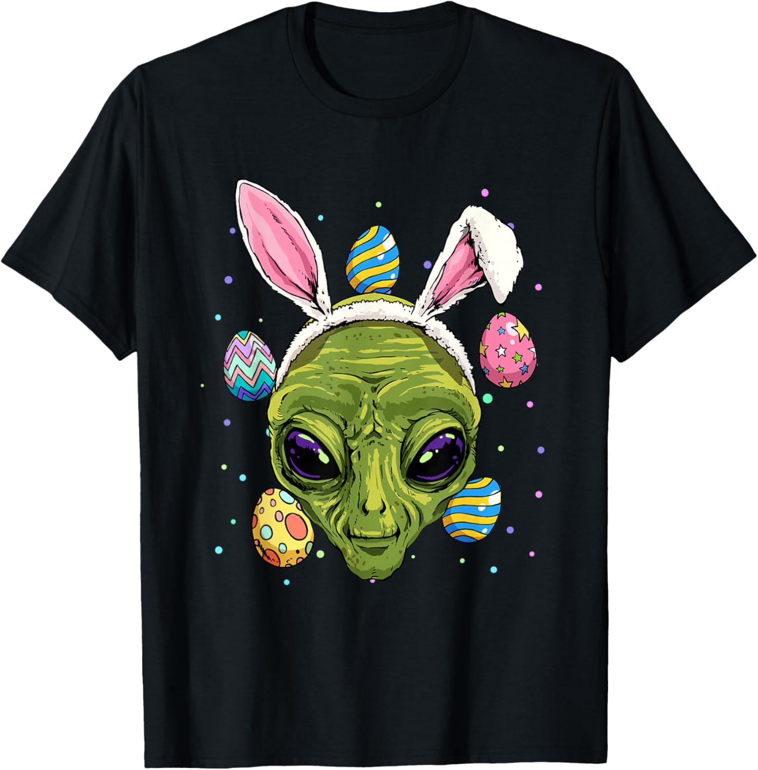 

Funny Alien Wearing Easter Bunny Ears Graphic Print Casual Cotton T-Shirt for Men 4XL