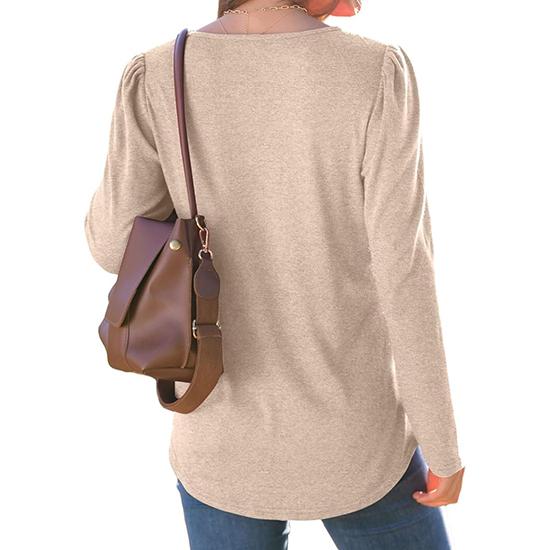 Spring and Autumn Striped Solid Color Round Neck Long Sleeve Casual T-shirt Fashion Women's Top