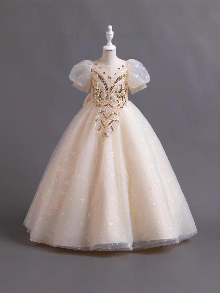 High-End Puffy Princess Dress for Girls - Elegant Wedding & Piano Performance Gown