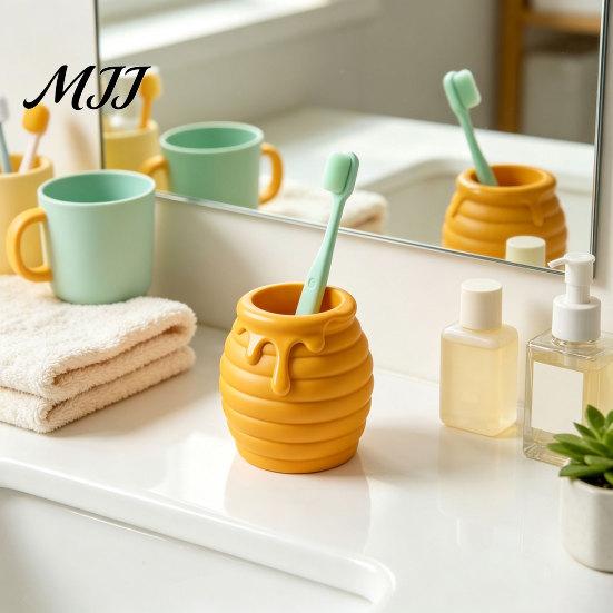Office Desktop Organizer 3D Printed Honey Jar Pen Holder, Creative Desk for Small Item Storage Box Stationery, Makeup Brush Toothbrush Cute Container