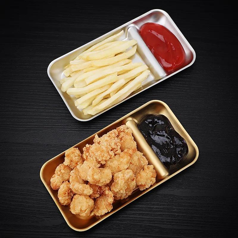 1pc Stainless Steel Food Tray Fruit Snack Serving Plates Tableware Dumpling French Fries Dishes Kitchen Restaurant Utensils