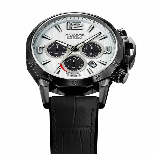 Angel Clover TIME CRAFT SOLAR Men's Leather/Rubber NTS45BWH-BK Wrist Watch