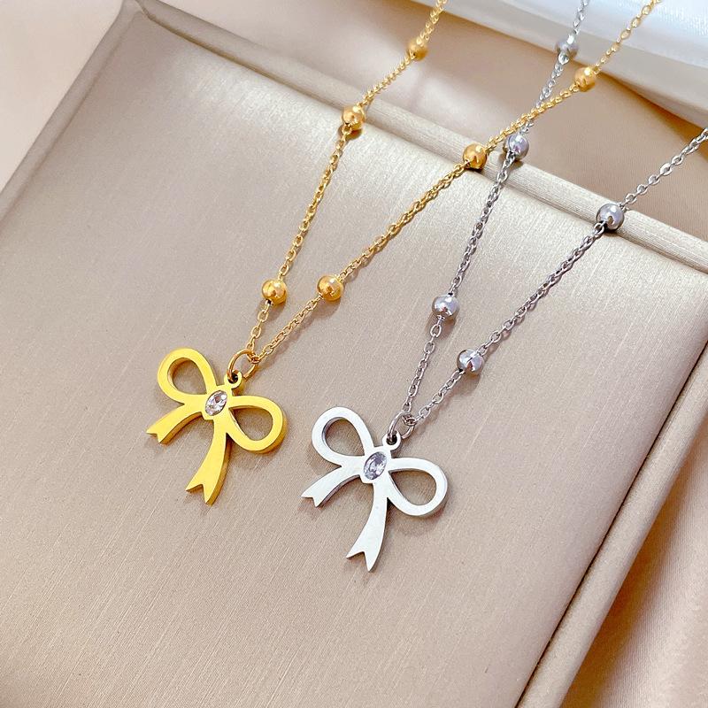 Zircon Bow Simple Wind Furnace Real Gold Necklace Female Collarbone Chain Accessories
