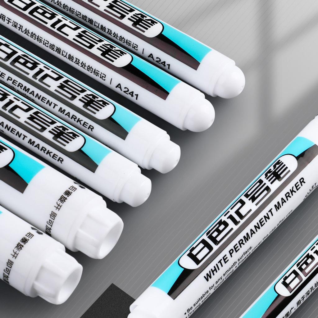 4 Pcs White Markers Paint Pens Oil-based Markers Long Tip Marker Permanent Markers for Rock Tire Glass Metal Painting