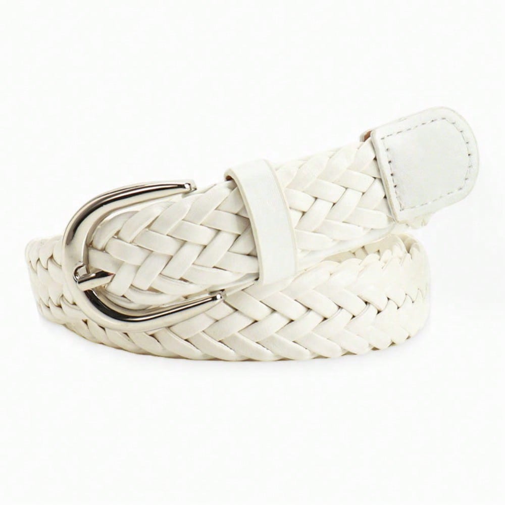 Ceinture pour trajets domicile-travail Femme Ceinture tissée sans trou pour femme Ceinture décorative pour robe Jeans blanc