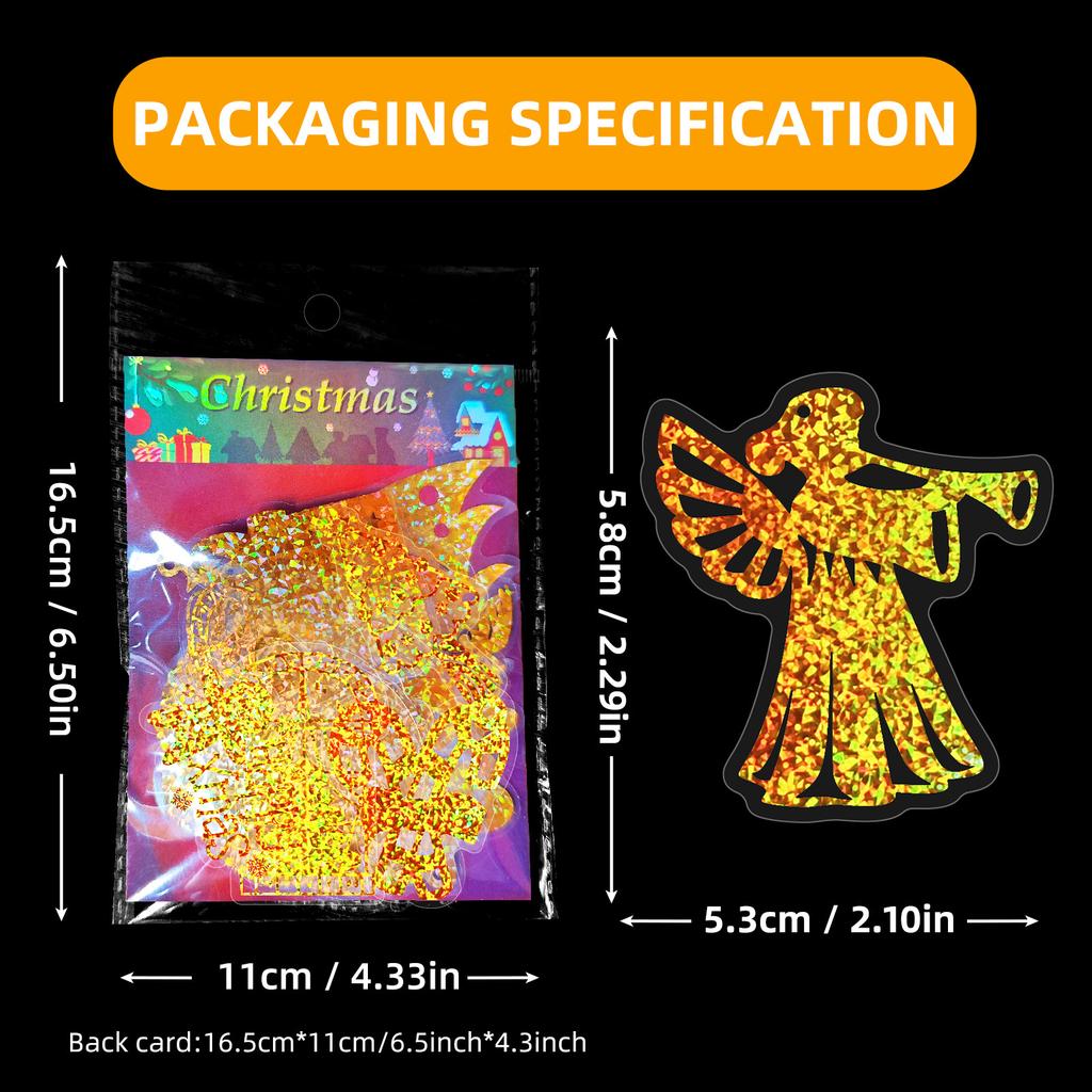 100 PCS Holographic Christmas Stickers - Gold PET Decals for Gifts, Journals, Glass Decor
