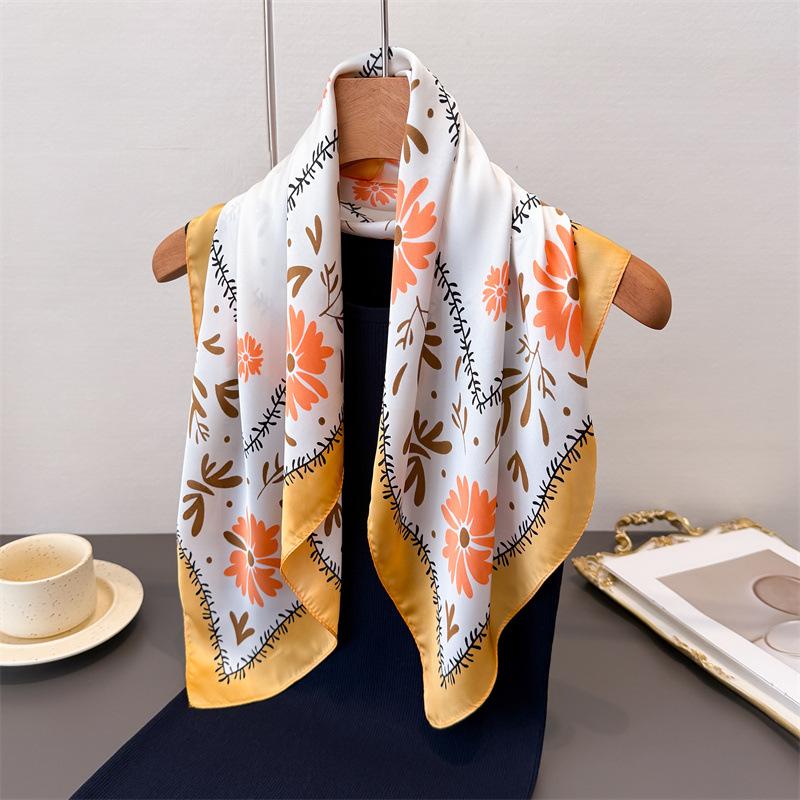 Korean Version Of Printed Imitation Silk Scarf Square Scarf High-End Shawl Versatile Neck Small Square Scarf Headscarf Female