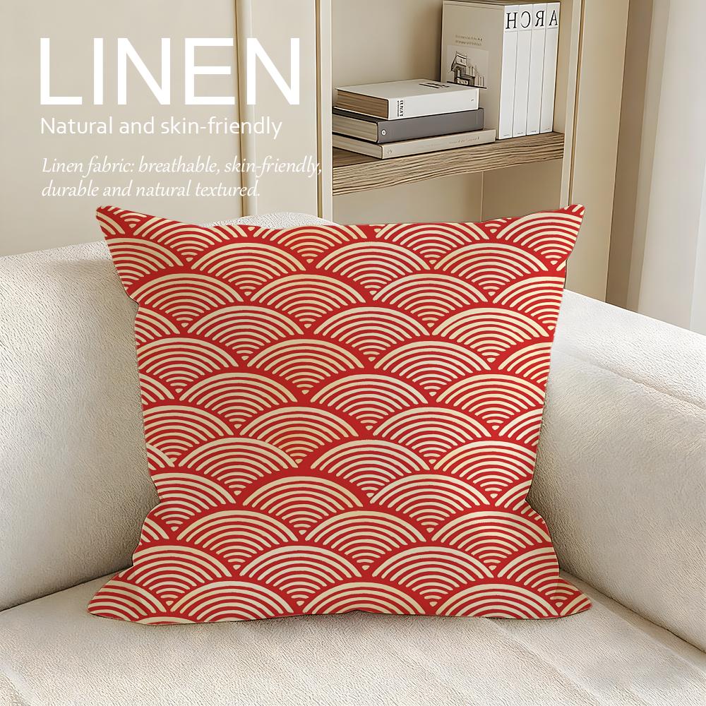Art Fan Pattern Cushion Cover Linen Decorative Pillowcase Set Pcs X X X Breathable Washable Sofa Cushion Cover