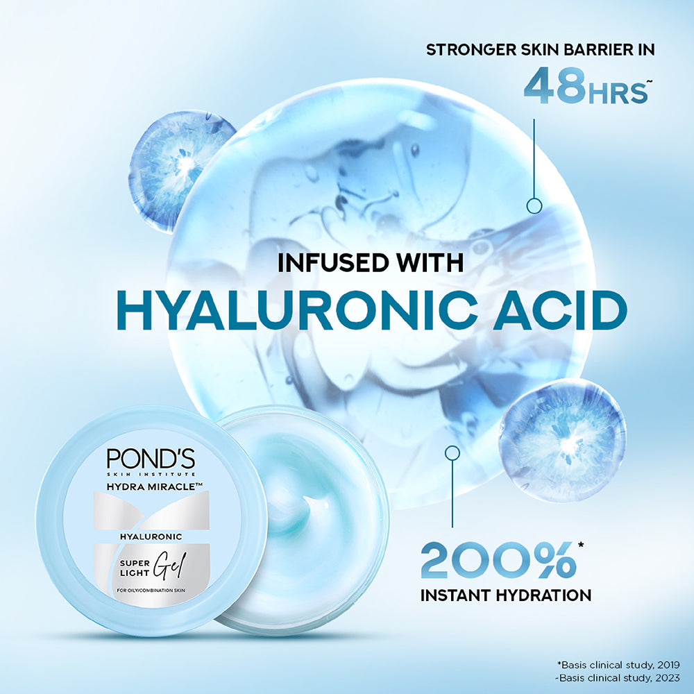 Pond's Super Light Gel Moisturiser 200ml For Oily Skin With Hyaluronic Acid Vitamin E – Fast Absorbing, Non Greasy, Daily Glow Care