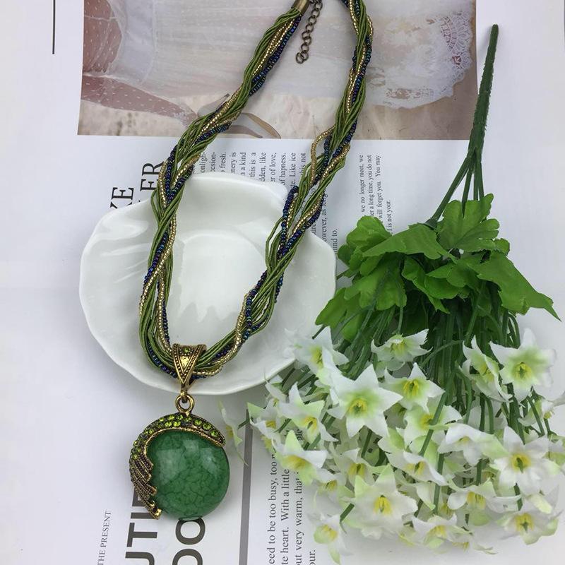 New Product, Fashionable Retro Ethnic Style, Necklace, Diamond-encrusted Opal Necklace, Sweater Chain.