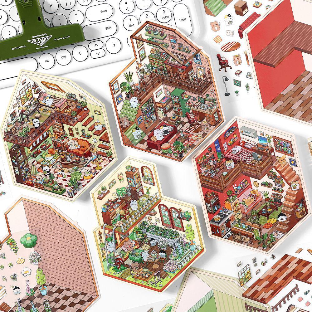 Infeel.Me My Little House 3D Scenery Stickers - Miniature Two-Layer Quiet Book Series