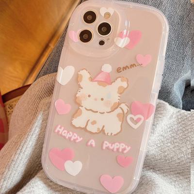 Pink Puppy Happy Catoon Love Shockproof Imd Silicone Soft Phone Case For Iphone 13 12 11 Promax 14 Pro Max Cute Back Cover Capa