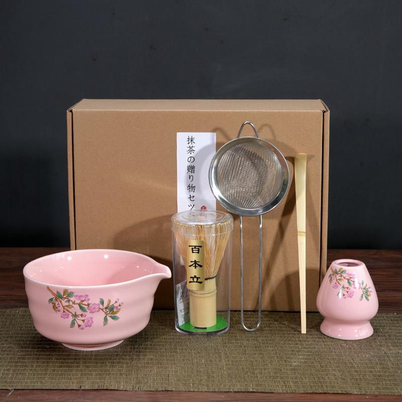 5 Pcs Matcha Set with Ceramic Matcha Bowl Japanese Matcha Kit Tea Bamboo Whisk Matcha Holder Japanese Tea Ceremony Gift Box