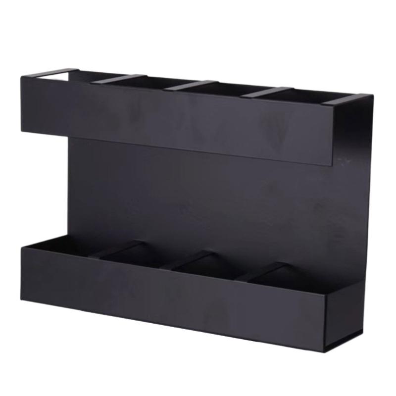 

Black Metal Straw Holder Wall Mounted Kitchen Cabinet Organizer for Home Commercial Use Space Efficient Storage Rack 1