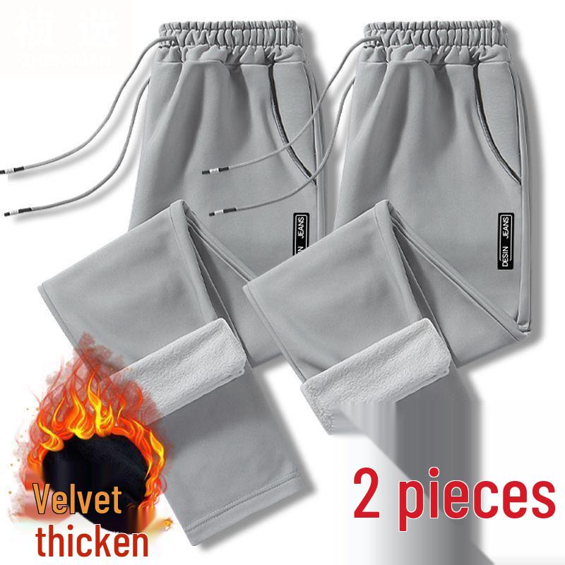 Men's Velvet-Lined Slim-Fit Straight Casual Pants for Fall & Winter