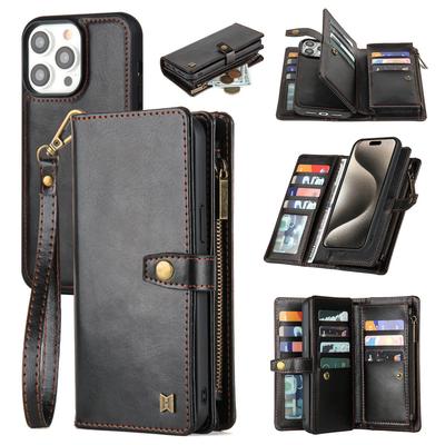 2 In 1 Detachable Cards Solt Zipper Purse Wallet Case For iPhone 16 Pro Max 15 14 Plus 13 12 11 XS X Magnetic Flip Leather Case