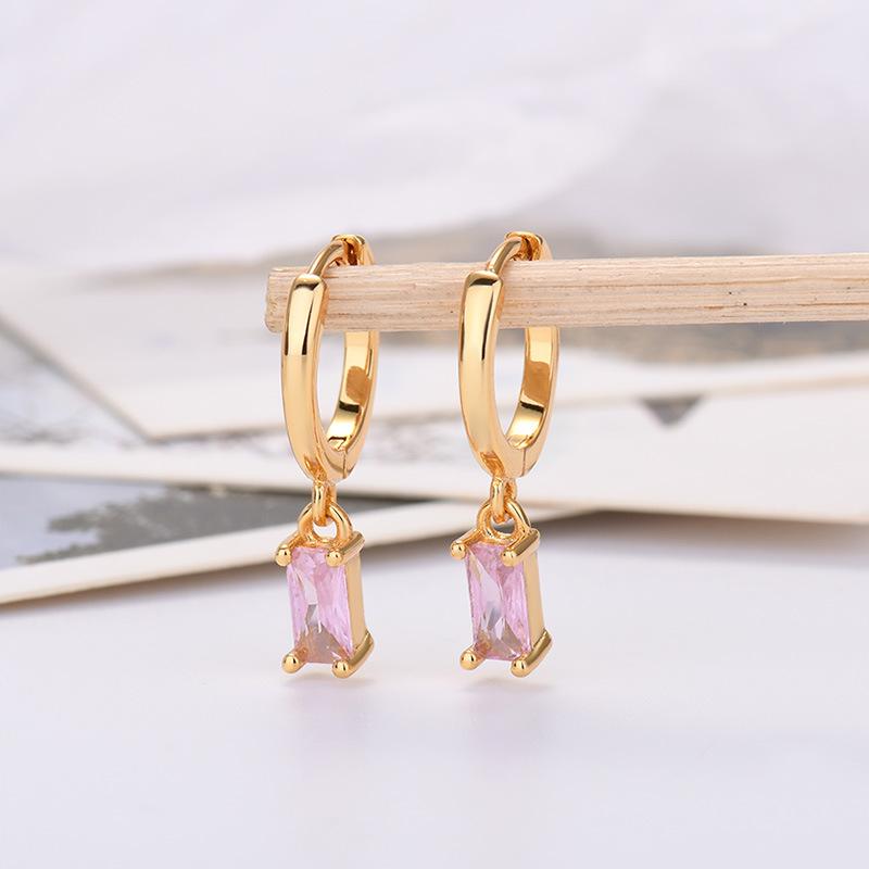 Rectangle Color Zircon Earrings, Simple, Fashionable And Exquisite Earrings.