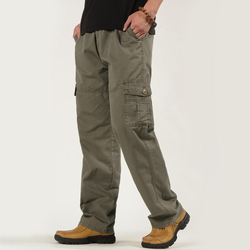 Mens Relaxed Fit Cargo Pants With Multiple Pockets Cotton Blend Workwear Trousers Casual Outdoor Daily Wear