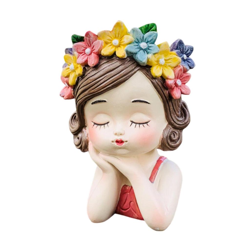 Girl Flower Pot Sculpture Planter Organizer Decorative Vivid Plant Container Flower Vase for Home Kitchen Outdoor Desk Indoor