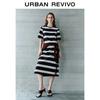 UR 2025 Autumn Striped Slit Cotton Dress