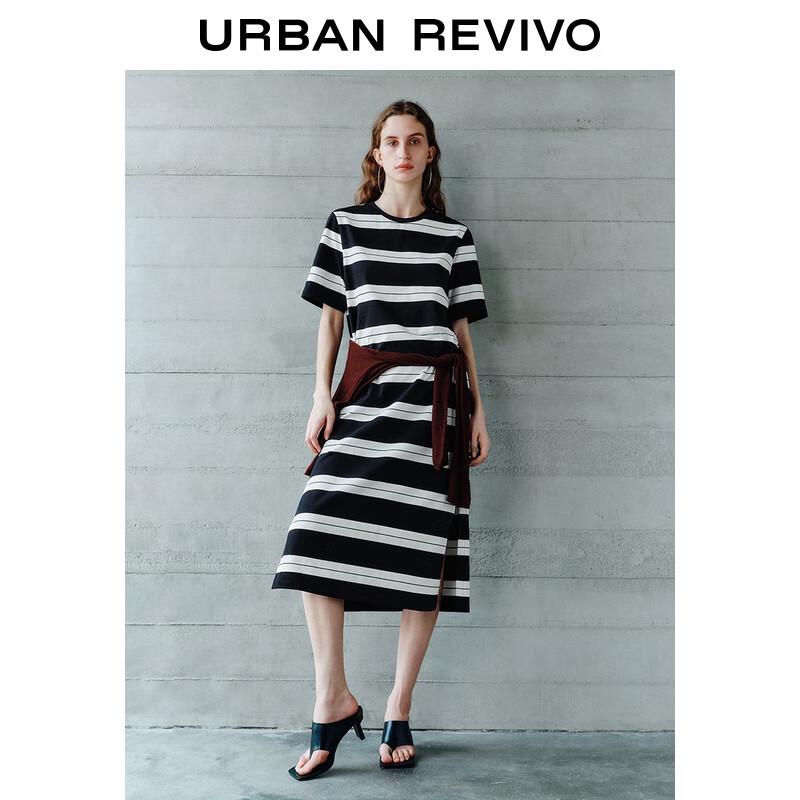 UR 2025 Autumn Striped Slit Cotton Dress