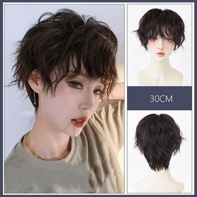 AS černé krátké rovné syntetické paruky s ofinou Bob paruka pro ženy Denní Cosplay Party Tepelně odolné umělé vlasy