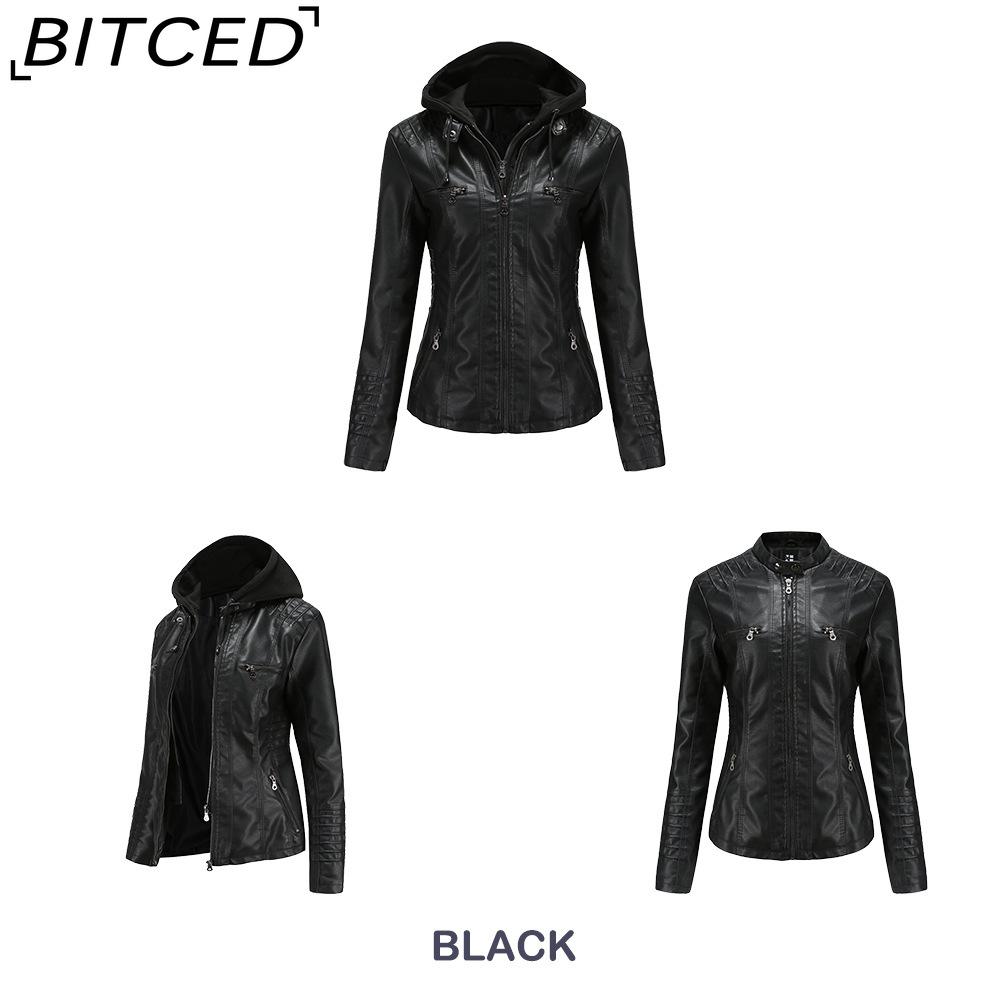 BITCED Hooded Leather Jacket Two-Piece Set with Detachable Lining Plus Size Leather Jacket for Women Spring/Autumn Outerwear