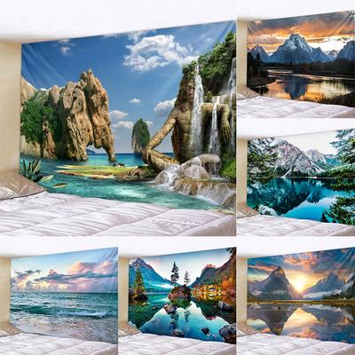 Sunset Seaside Mountain River Landscape Printing Tapestry Home Living Room Bedroom Wall Decoration Background Cloth Tapestry