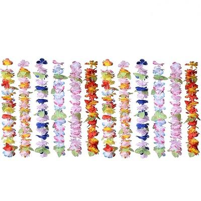 LIOOBO Hawaiian Leis, Set of 12 Colorful Artificial Flower Necklace Garland for Tropical Parties, Beach Hula Dance, and Costume Accessories