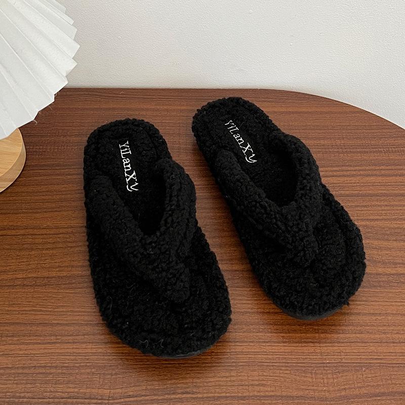 Internetová celebrita výbuch super oheň prst tlustá podrážka nadýchané žabky dámské 2025 nové podzimní a zimní nošení lehké bavlněné pantofle