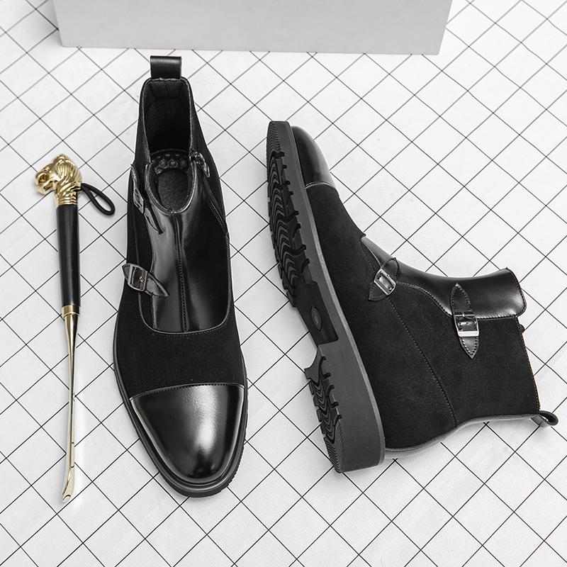 Winter High-end Ankle Boots Men's Dress Boots Men's Suede Leather Shoes Pointed High Top Shoes Business Short Boots
