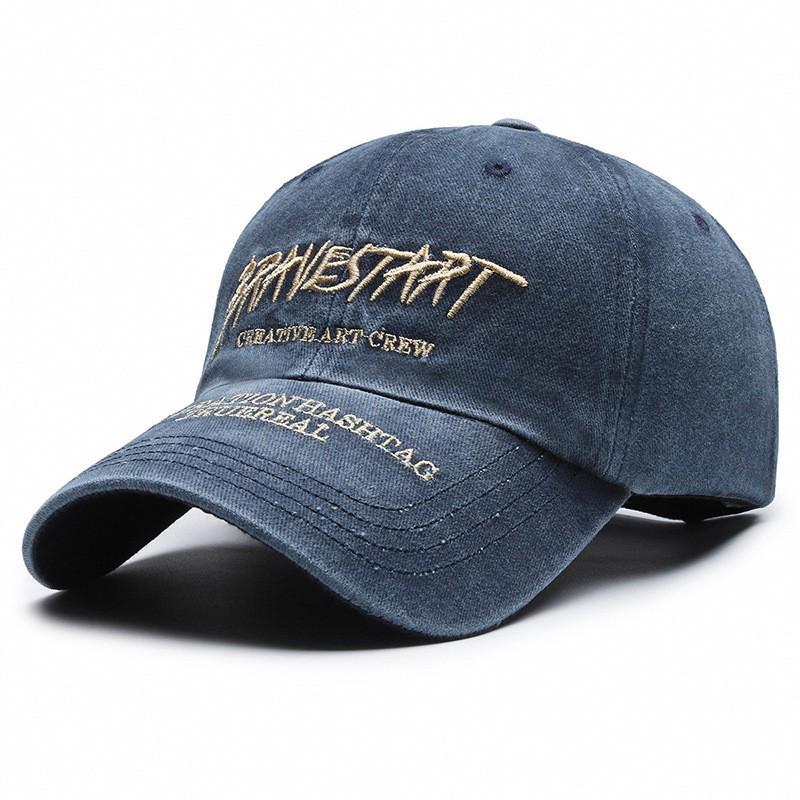Unisex Distressed Embroidered Cotton Baseball Cap with Soft Brim for Sun Protection
