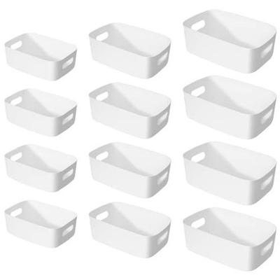 QYONLINE Storage Box Basket Small Item Case Polypropylene 12-piece Set Large Capacity White Tabletop Handle Organization Kitchen Closet