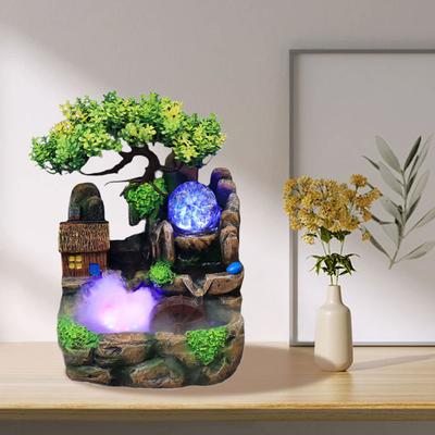 Miniature Rock Resins Waterfall Rockery Fountains with LED Light and Atomization Effect for Serenes Home Office Decors
