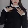 Women's Stylish Thermal Fleece Long Sleeve Lace T-Shirt, Slimming Warm Base Layer, Half-High Neck, Perfect for Autumn/Winter.