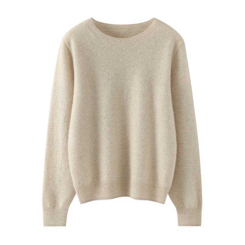 Women's Pure Cashmere Round Neck Sweater - New Fashion, Solid Color, Versatile Warm Knit Pullover