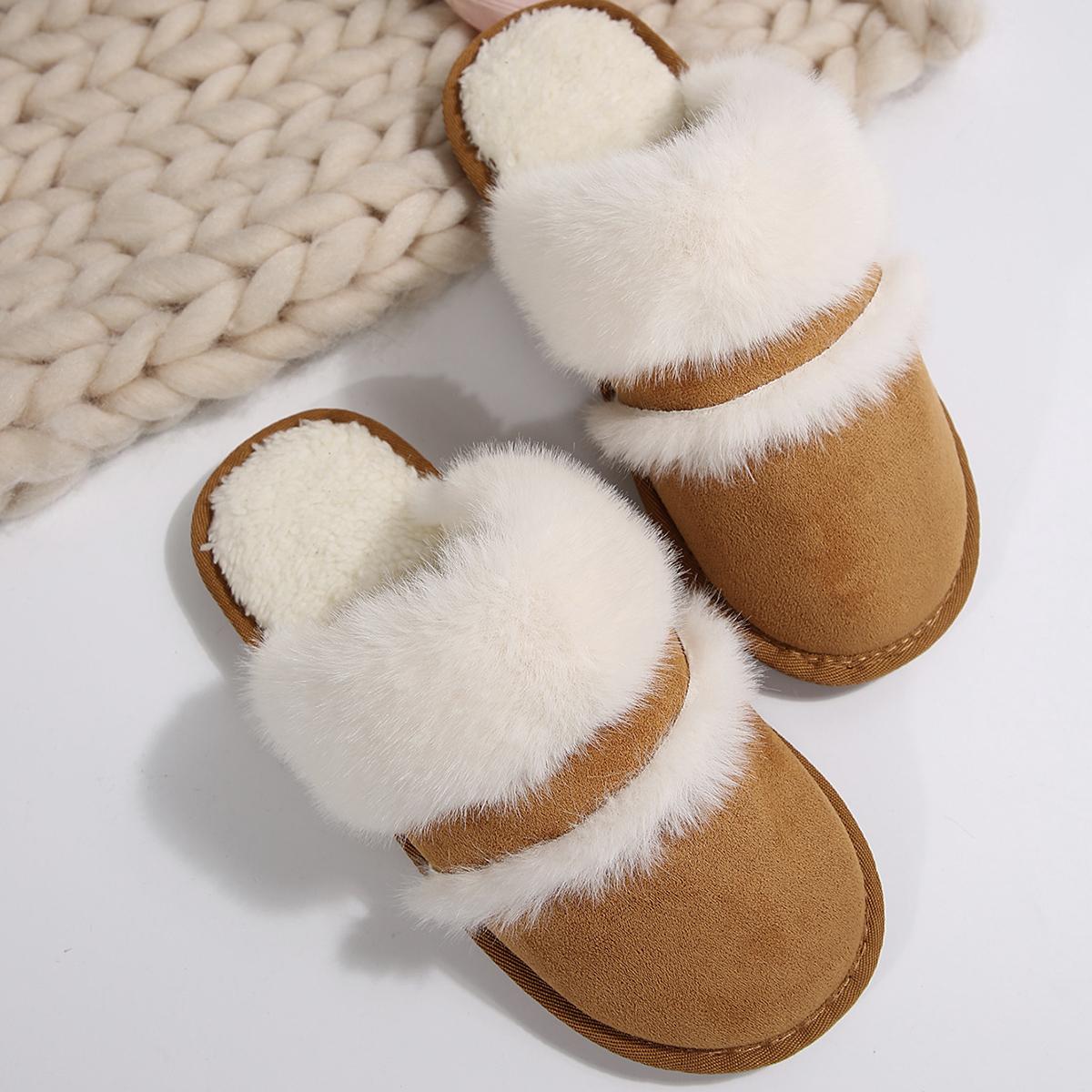 

2026 Winter New Slippers for Women Furry Fuzzy Home Shoes Plush Slippers Indoor Warm Comfy Mute Flats Slide Slippers Women 36-37 коричневый