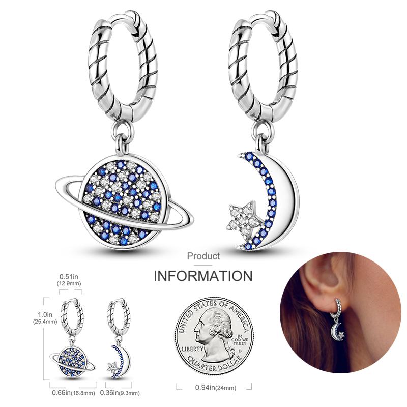 2023 925 Silber Leuchtende Muschel Ohrringe für Damen Pavé CZ Herzform Stern Mond Creolen Verlobung Hochzeitsschmuck