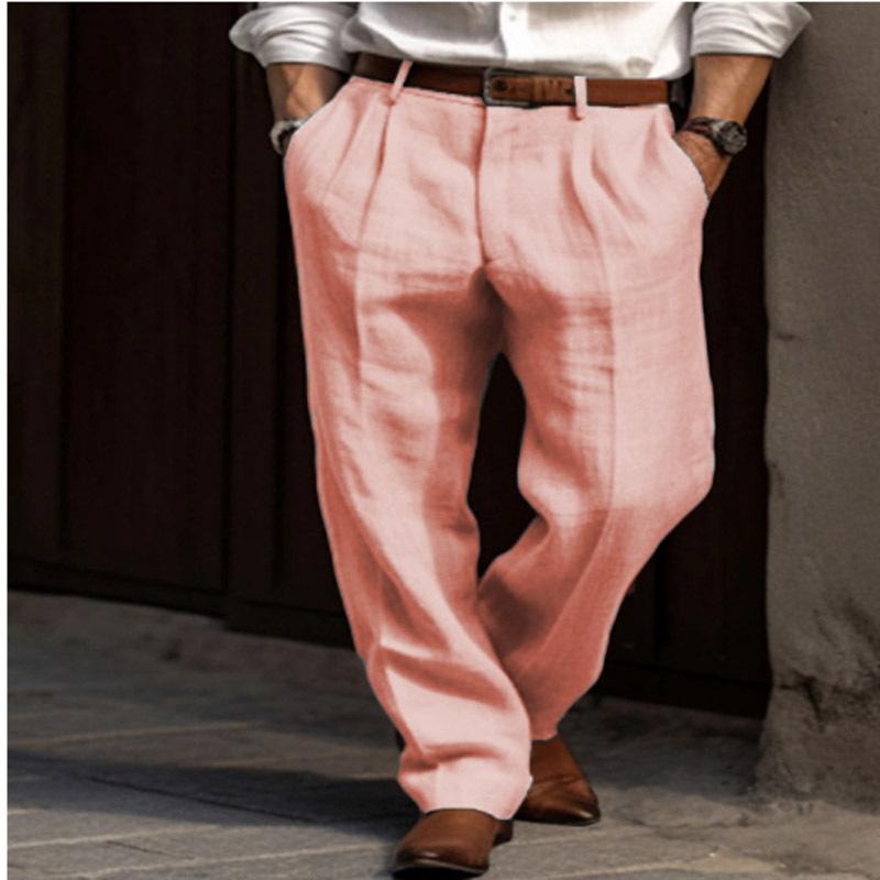 Men's Linen Pants Double Pleated Front Pockets Straight Tube Solid Comfortable Breathable Leisure Vacation Blend Fashion