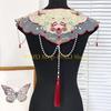 49MD Embroidered Butterfly Floral False Collar Traditional Chinese Styles Beaded Tassels Pendant Shawl Capes Scarf for Women