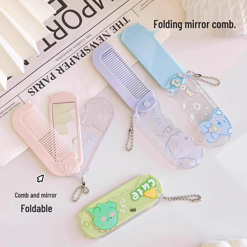 Cartoon Folding Portable Comb & Mirror Set for Kids
