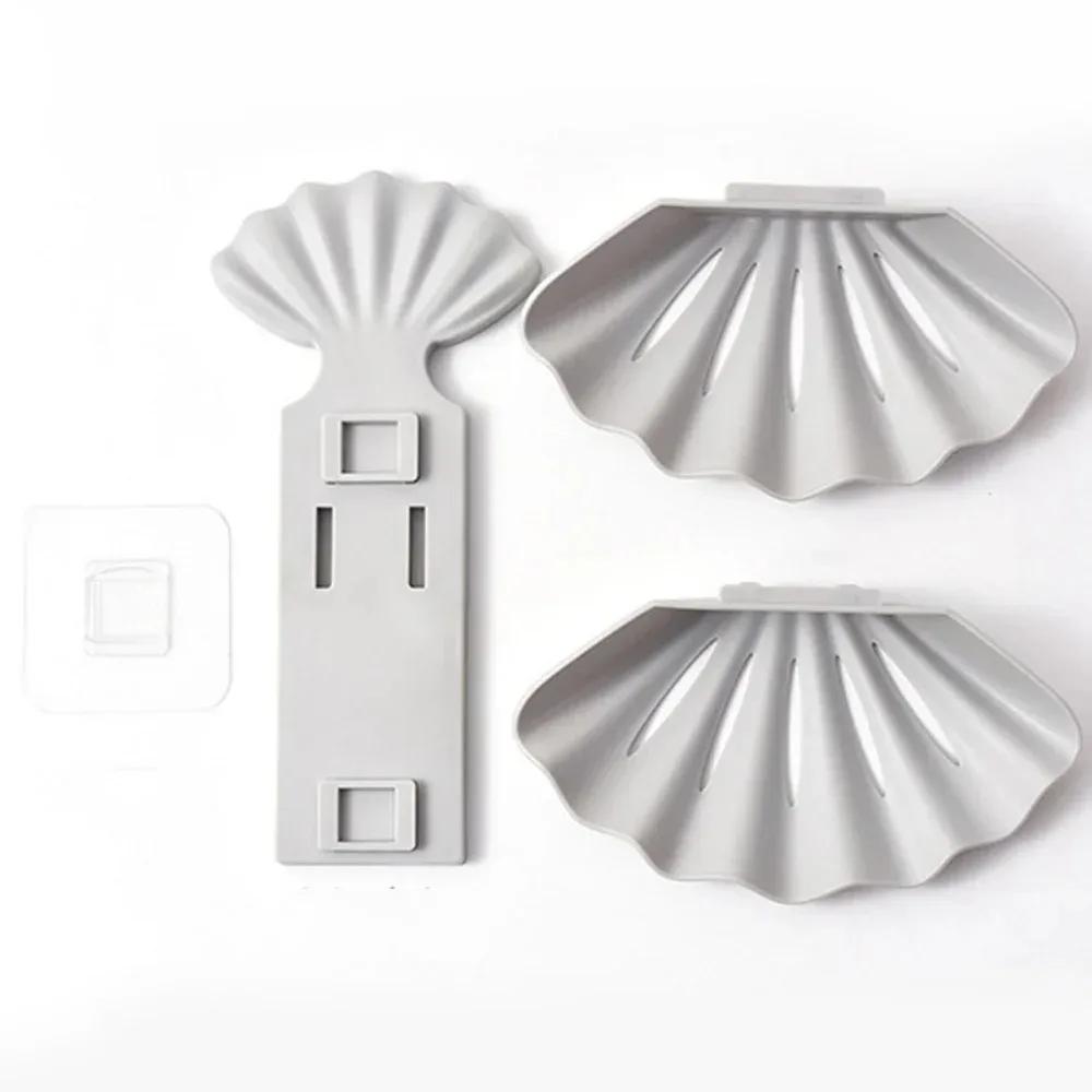 Kreative Doppelschalen-Seifenbox-Aufkleber Kostenloser Seifenbox-Halter Muschelförmig Wandmontiertes Badezimmer Badezimmerzubehör Werkzeuge