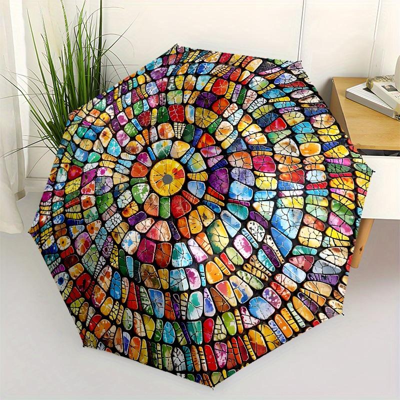 

1pc Colorful Circular Mosaic Pattern Umbrella with Plastic Handle,Suitable for All Seasons Home Travel Outdoor UmbrellaB1670