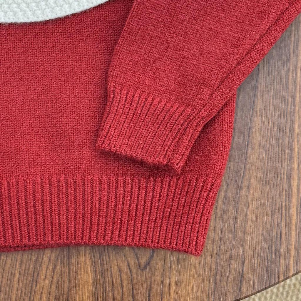 Girl's Red Rabbit Bow Ruffle Knit Sweater - Round Neck, Autumn/Winter Collection