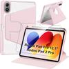 Case + Tempered Glass for Xiaomi Redmi Pad 2 Pro / Pad Pro 12.1 Inches, Adjustable Rotating - Pink