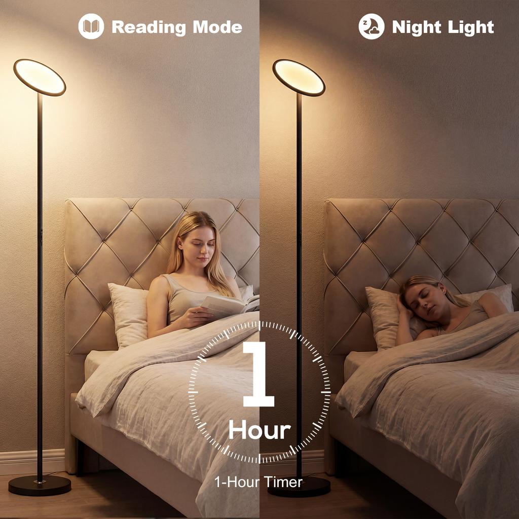 Uplighter Floor Lamp with Tuya App and Music Sync, Standing Lamp with Adjustable Head for Living Room Bedroom, Black