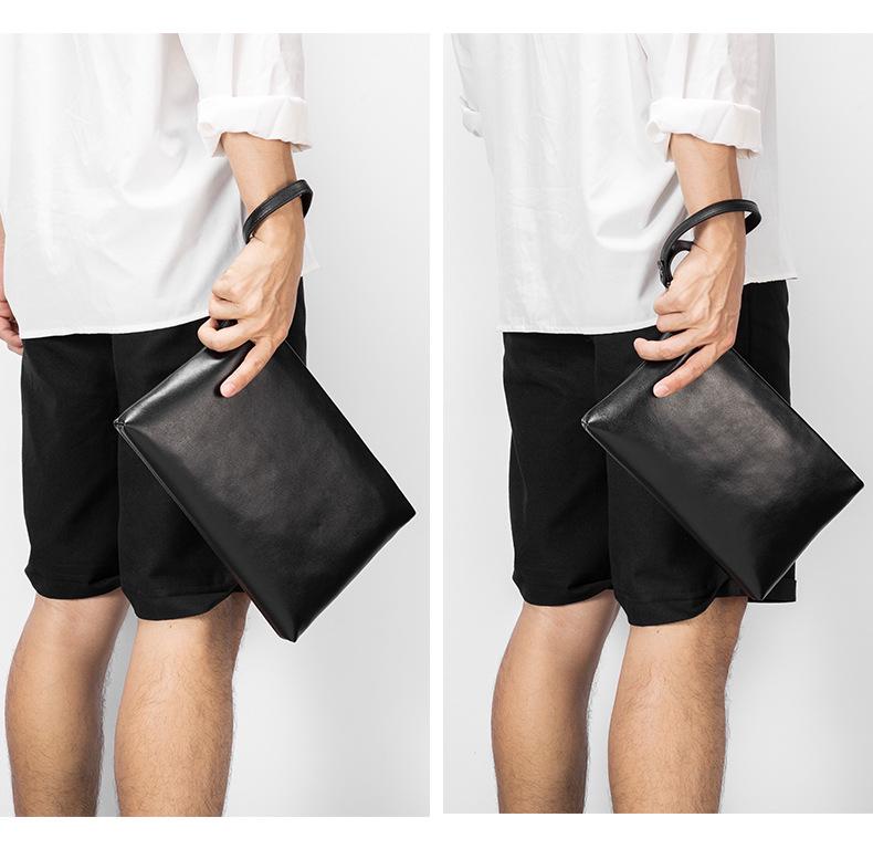 Men's Summer Genuine Leather Anti-theft Clutch Bag, Fashionable and Simple Multi-compartment Envelope Design