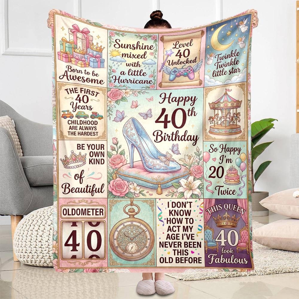 Happy 40th Birthday Quotes Blanket Durable Comfort Perfect for Bedding Couch Chair Four Seasons Universal Modern Style