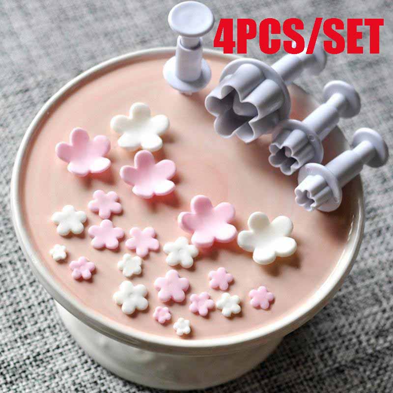 4 ks DIY Pečení Květinová Forma Set Květ Švestky Vykrajovátko 5-Lístková Fondánová Raznice Pružinové Nástroje na Zdobení Dortů